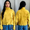 Trendy Women Ribbed Knit Yellow Turtle Neck Sweater