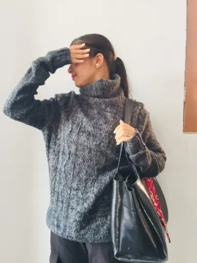 Revivo pointelle fluffy knit hooded jumper in light grey